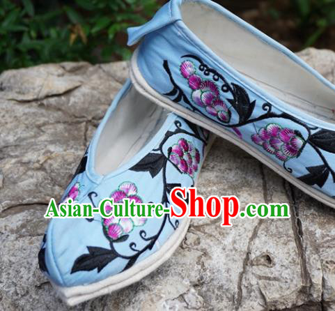 Traditional Chinese Embroidered Grape Blue Shoes National Wedding Shoes Hanfu Shoes for Women