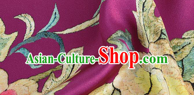 Chinese Classical Peony Pattern Design Amaranth Silk Fabric Asian Traditional Hanfu Mulberry Silk Material