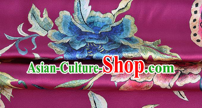 Chinese Classical Peony Pattern Design Amaranth Silk Fabric Asian Traditional Hanfu Mulberry Silk Material