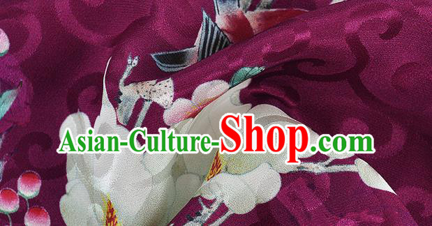 Chinese Classical Hibiscus Pattern Design Purple Silk Fabric Asian Traditional Hanfu Mulberry Silk Material