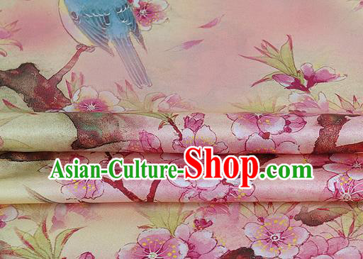 Chinese Classical Peach Flowers Pattern Design Pink Silk Fabric Asian Traditional Hanfu Mulberry Silk Material