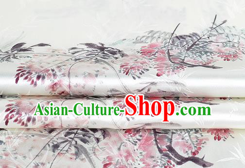 Chinese Classical Bamboo Leaf Pattern Design White Silk Fabric Asian Traditional Hanfu Mulberry Silk Material