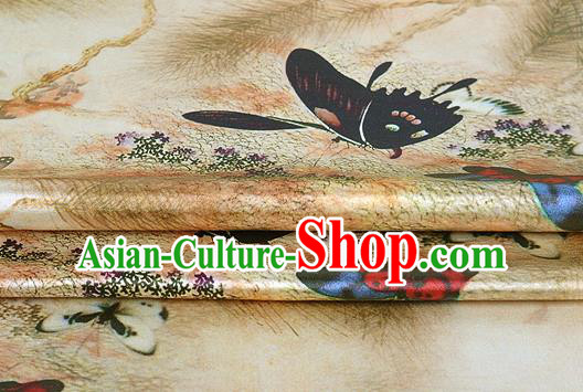 Chinese Classical Butterfly Pattern Design Ginger Silk Fabric Asian Traditional Hanfu Mulberry Silk Material
