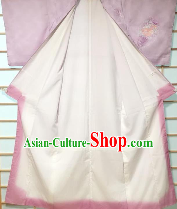 Japanese Traditional Printing Pink Silk Furisode Kimono Japan Yukata Dress Costume for Women