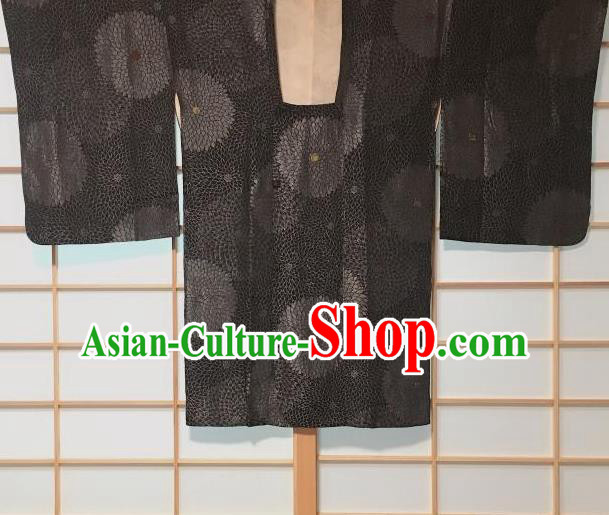 Japanese Traditional Chrysanthemum Pattern Black Haori Jacket Japan Kimono Overwear Costume for Men