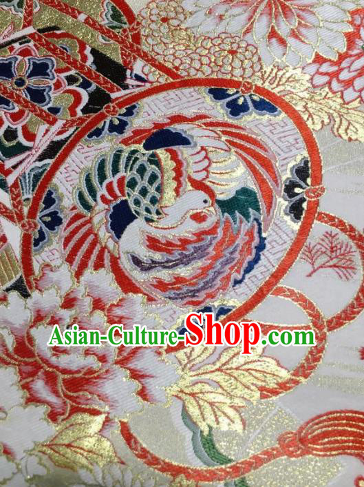 Japanese Traditional Phoenix Peony Pattern White Brocade Waistband Japan Kimono Yukata Belt for Women