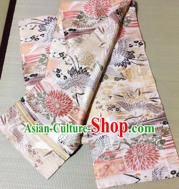 Japanese Traditional Crane Chrysanthemum Pattern Brocade Waistband Japan Kimono Yukata Belt for Women
