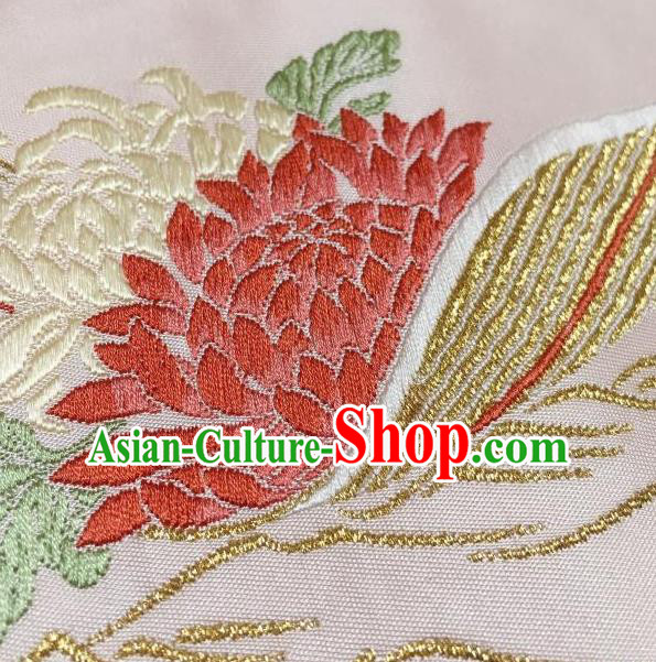 Japanese Traditional Embroidered Chrysanthemum Pattern White Brocade Waistband Japan Kimono Yukata Belt for Women