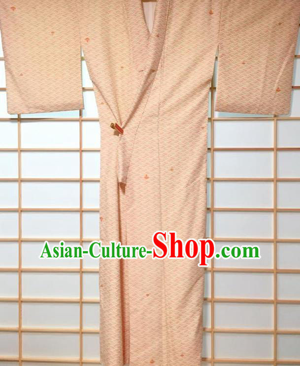 Japanese Traditional Printing Light Pink Furisode Kimono Japan Yukata Dress Costume for Women