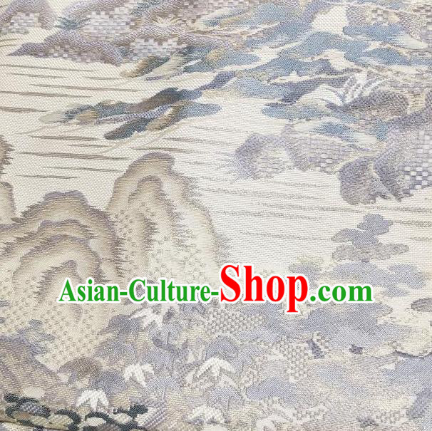 Japanese Traditional Landscape Pattern White Brocade Waistband Japan Kimono Yukata Belt for Women
