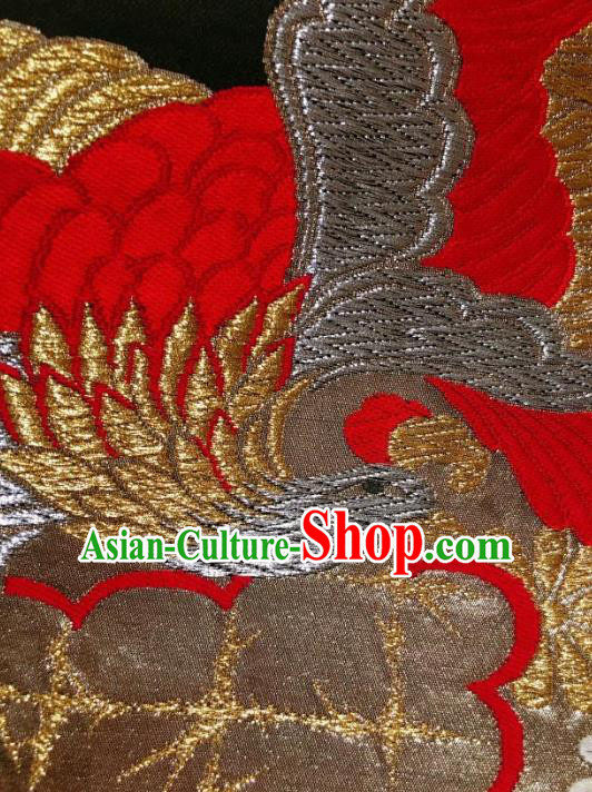 Japanese Traditional Embroidered Phoenix Fan Pattern Black Brocade Waistband Japan Kimono Yukata Belt for Women