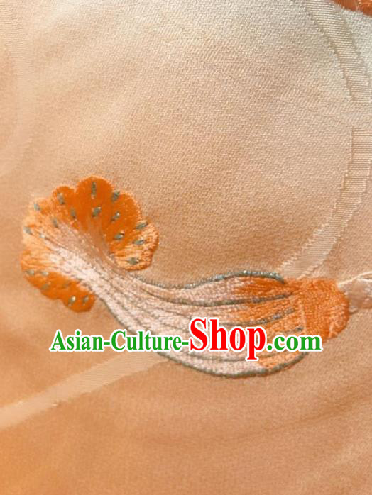 Japanese Traditional Embroidered Light Orange Furisode Kimono Japan Yukata Dress Costume for Women