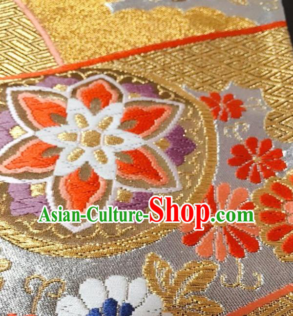 Japanese Traditional Embroidered Chrysanthemum Golden Brocade Waistband Japan Kimono Yukata Belt for Women