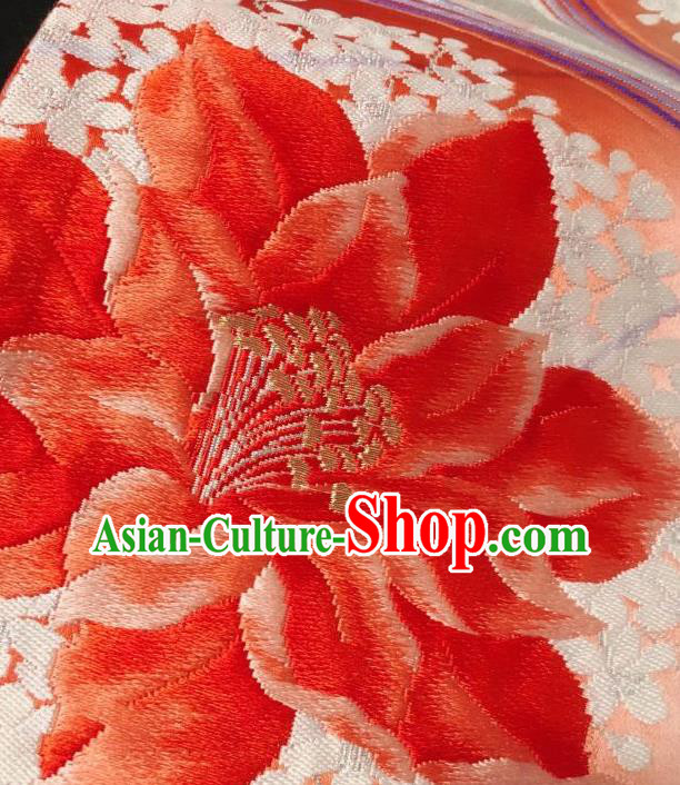 Japanese Traditional Embroidered Red Flowers Brocade Waistband Japan Kimono Yukata Belt for Women