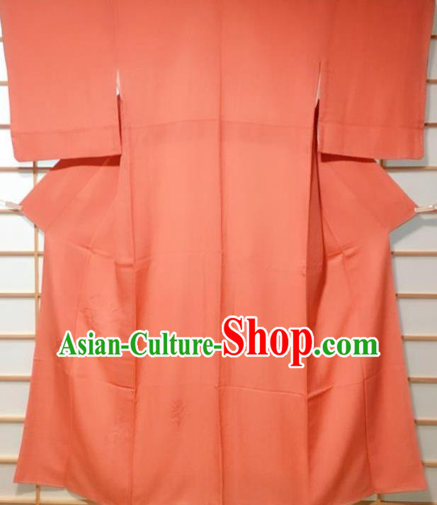 Traditional Japanese Embroidered Orange Furisode Kimono Japan Yukata Dress Costume for Women
