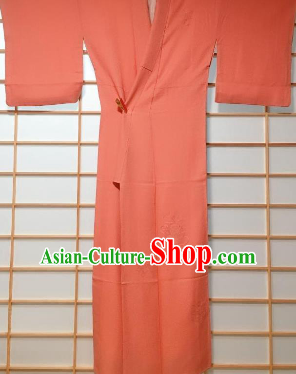 Traditional Japanese Embroidered Orange Furisode Kimono Japan Yukata Dress Costume for Women