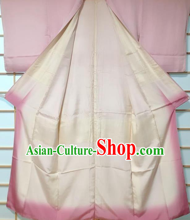 Traditional Japanese Printing Camellia Pink Furisode Kimono Japan Yukata Dress Costume for Women
