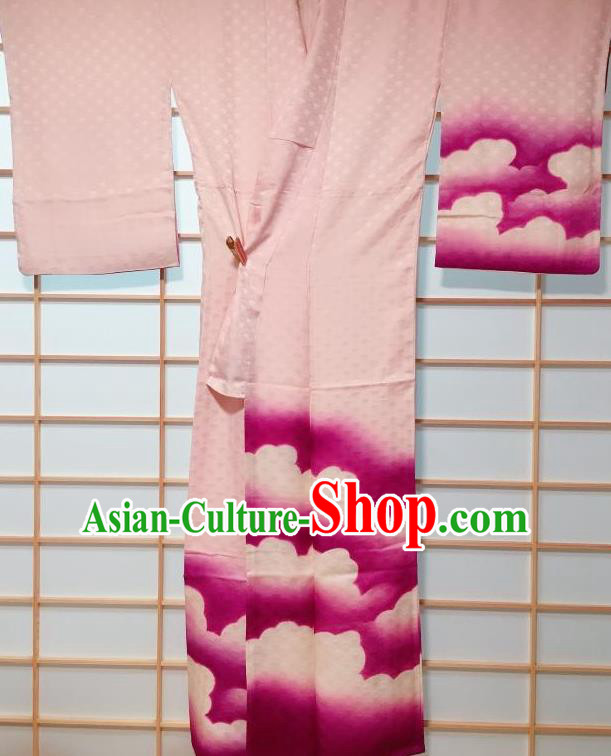 Traditional Japanese Purple Fan Pattern Furisode Kimono Japan Yukata Dress Costume for Women