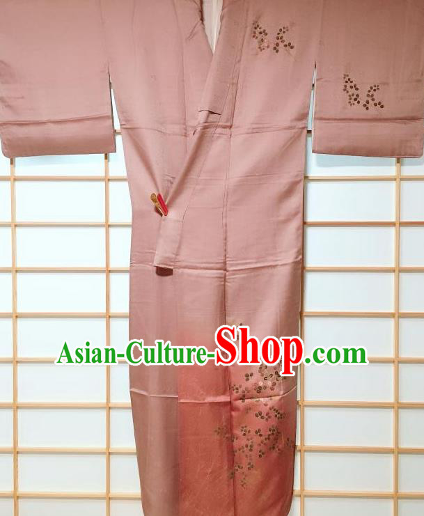 Traditional Japanese Embroidered Cameo Brown Furisode Kimono Japan Yukata Dress Costume for Women