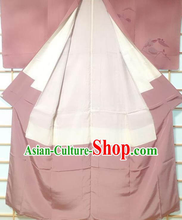 Traditional Japanese Printing Deep Pink Furisode Kimono Japan Yukata Dress Costume for Women