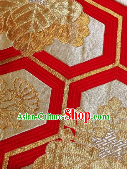Japanese Traditional Embroidered Leaf Red Brocade Waistband Japan Kimono Yukata Belt for Women