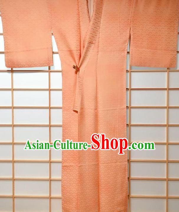 Traditional Japanese Classical Scale Pattern Orange Kimono Japan Yukata Dress Costume for Women