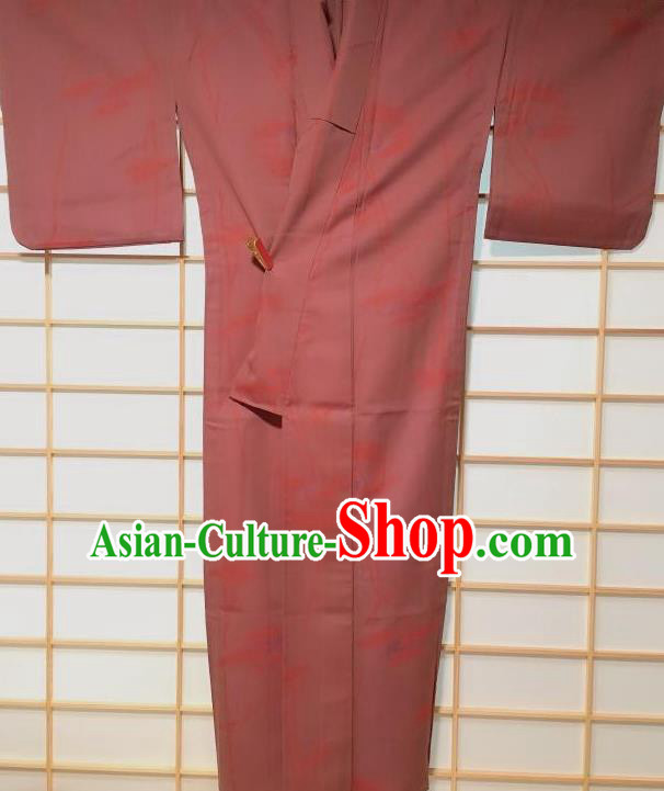 Traditional Japanese Classical Pattern Purplish Red Kimono Japan Yukata Dress Costume for Women