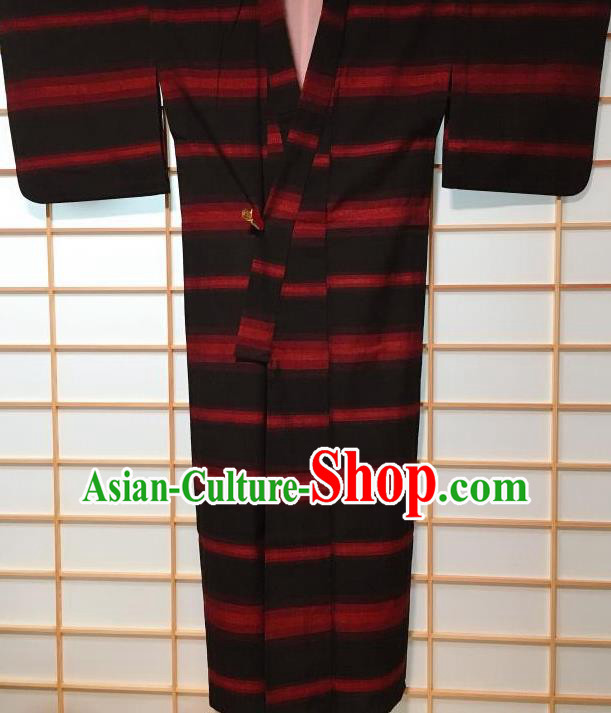 Traditional Japanese Classical Stripe Pattern Black Kimono Asian Japan Yukata Costume for Men