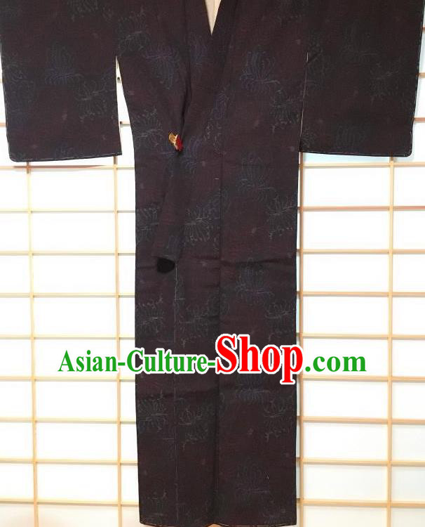 Traditional Japanese Classical Chrysanthemum Pattern Black Kimono Asian Japan Yukata Costume for Men