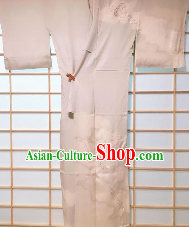 Traditional Japanese Classical Peony Pattern Grey Kimono Japan Yukata Dress Costume for Women