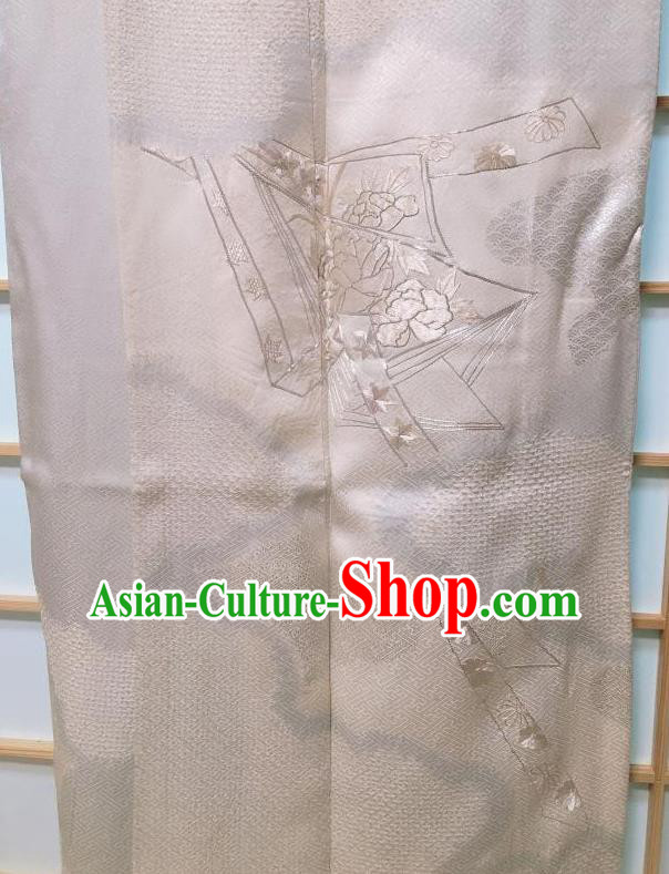 Traditional Japanese Classical Peony Pattern Grey Kimono Japan Yukata Dress Costume for Women