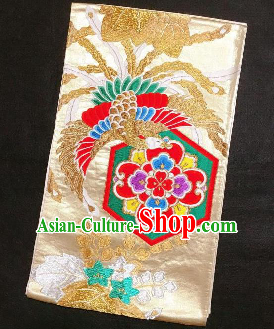 Japanese Traditional Embroidered Phoenix Golden Brocade Waistband Japan Kimono Yukata Belt for Women