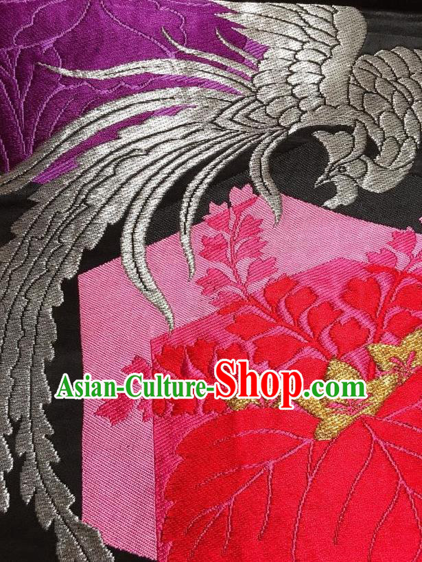 Japanese Traditional Embroidered Phoenix Peony Black Brocade Waistband Japan Kimono Yukata Belt for Women