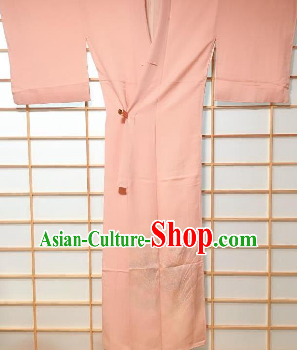 Traditional Japanese Classical Reed Pattern Pink Furisode Kimono Japan Yukata Dress Costume for Women