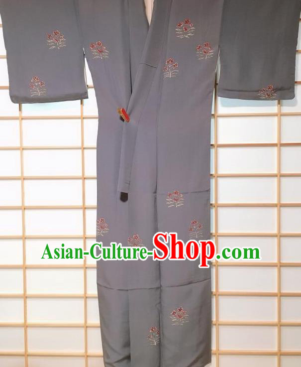 Traditional Japanese Classical Little Flowers Pattern Grey Kimono Asian Japan Yukata Costume for Men