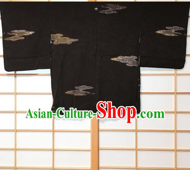 Japanese Traditional Embroidered Cloud Black Haori Jacket Japan Kimono Overcoat Costume for Men