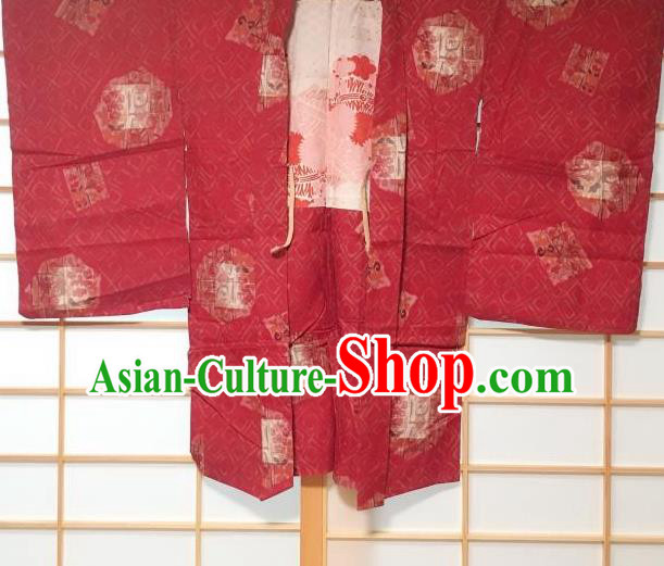 Japanese Traditional Pattern Red Haori Jacket Japan Kimono Overcoat Costume for Men