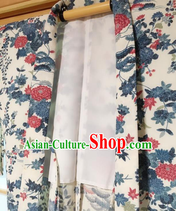 Japanese Traditional Printing Chrysanthemum Pattern White Haori Jacket Japan Kimono Overcoat Costume for Men
