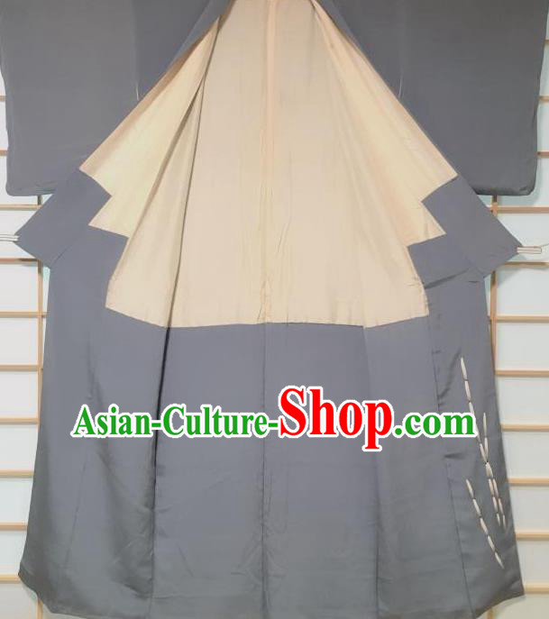 Traditional Japanese Embroidered Lotus Root Grey Uchikake Kimono Japan Yukata Costume for Men