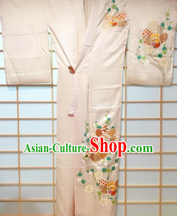 Japanese Traditional Plum Blossom Pattern Light Pink Silk Uchikake Kimono Japan Yukata Dress Costume for Women