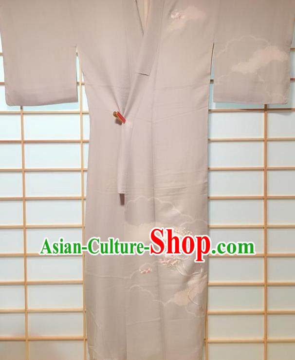 Japanese Traditional Embroidered Grey Tsukesage Kimono Japan Yukata Dress Costume for Women