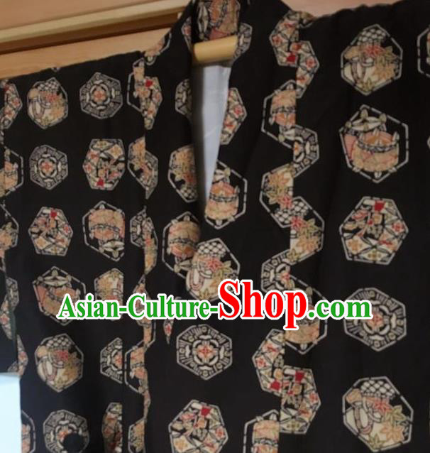 Japanese Traditional Tortoiseshell Pattern Black Haori Jacket Japan Kimono Overcoat Costume for Men