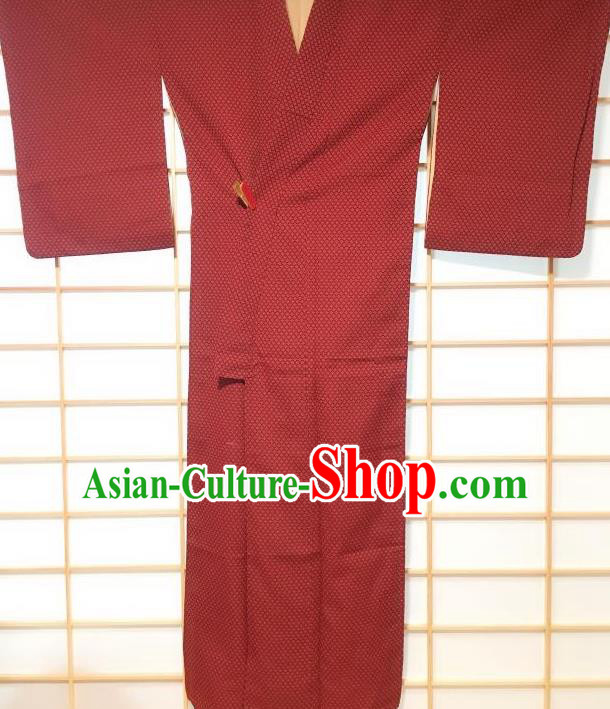 Japanese Traditional Purplish Red Kimono Japan Yukata Dress Costume for Women