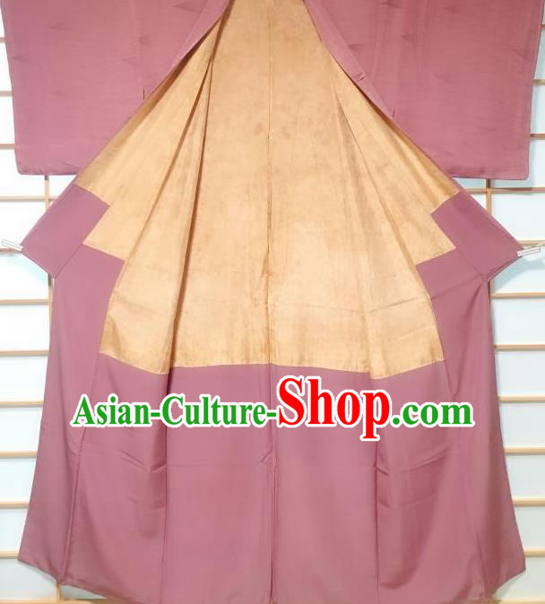 Japanese Classical Rhombus Pattern Deep Pink Silk Kimono Japan Traditional Yukata Dress Costume for Women