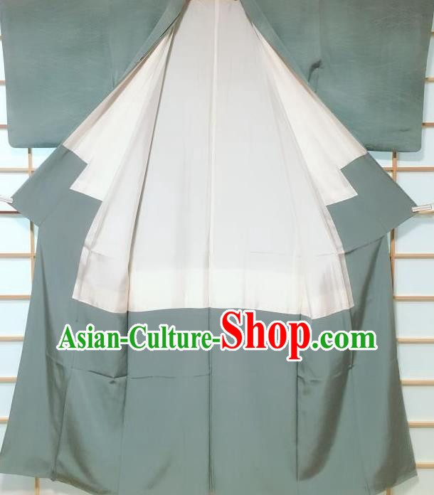 Japanese Classical Pattern Grey Silk Kimono Japan Traditional Yukata Dress Costume for Women