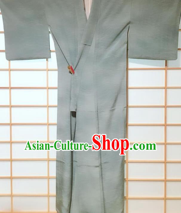 Japanese Classical Pattern Grey Silk Kimono Japan Traditional Yukata Dress Costume for Women
