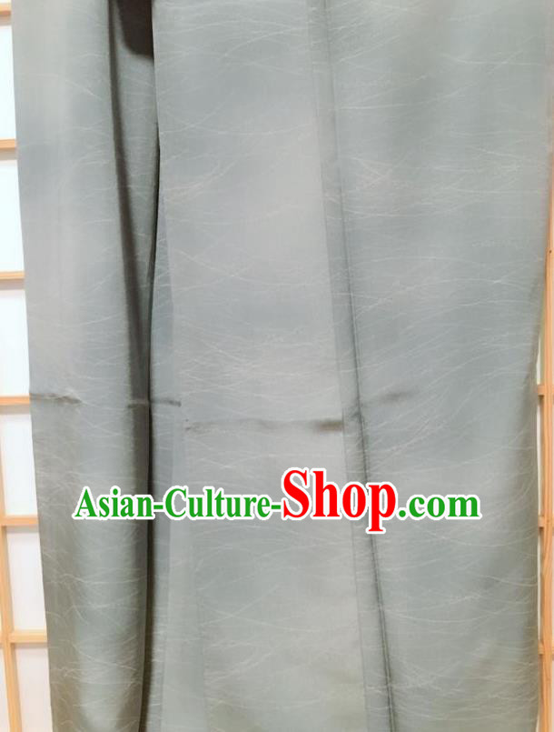 Japanese Classical Pattern Grey Silk Kimono Japan Traditional Yukata Dress Costume for Women