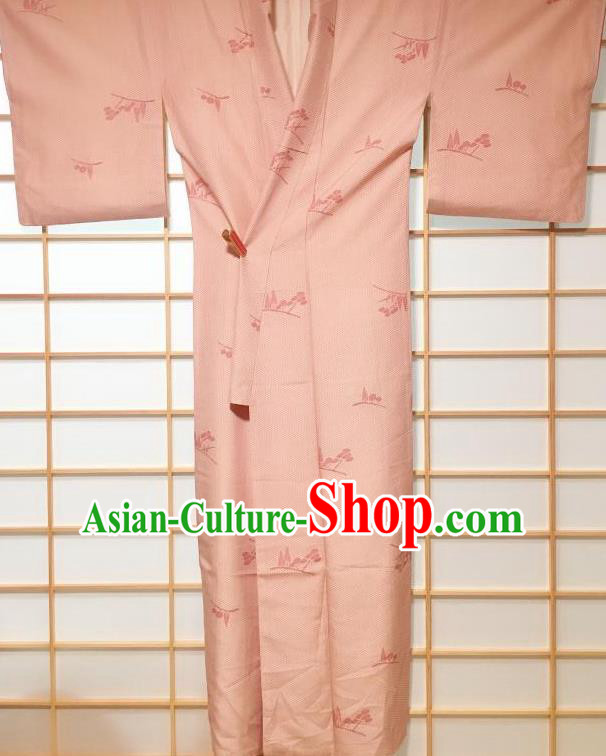 Japanese Classical Tree Pattern Light Pink Kimono Japan Traditional Yukata Dress Costume for Women