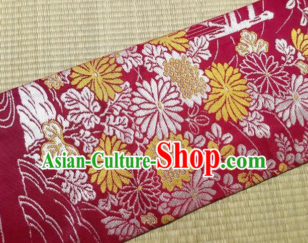 Japanese Traditional Embroidered Chrysanthemum Rosy Brocade Waistband Japan Kimono Yukata Belt for Women