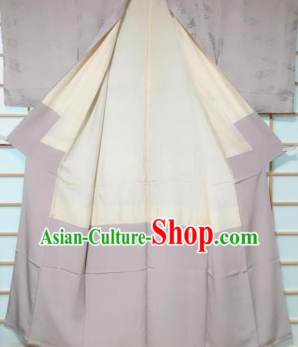 Japanese Traditional Rhombus Pattern Grey Silk Iromuji Kimono Japan Yukata Dress Costume for Women